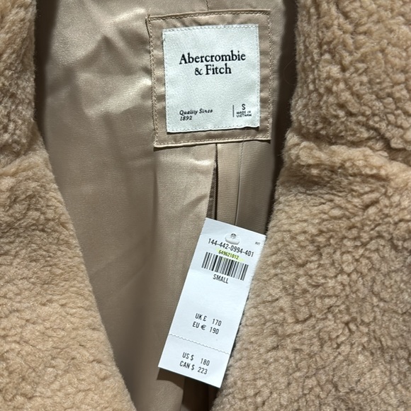 ABERCROMBIE & FITCH Oversized Long Length Sherpa Teddy Coat Tan S Small $180 NWT - Picture 7 of 10